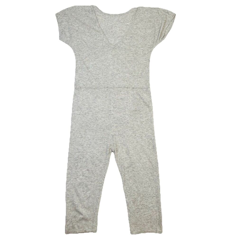 Callahan Short Sleeve Jumpsuit Womens Medium Gray Wool Angora Blend Knit V Back